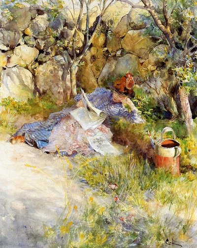 A Lady Reading a Newspaper by Carl Larsson